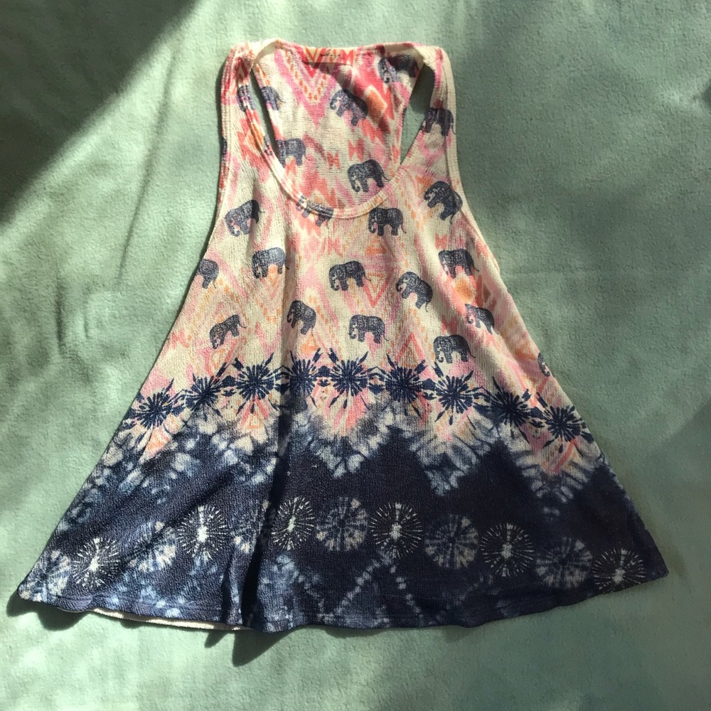 Multicolored Tribal and Elephant Print Tanktop